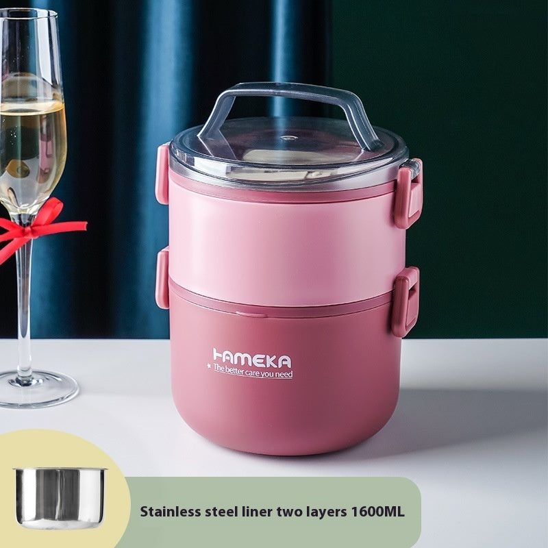 Round 304 Stainless Steel Barrel Multi-layer Lunch Box Insulated Barrel