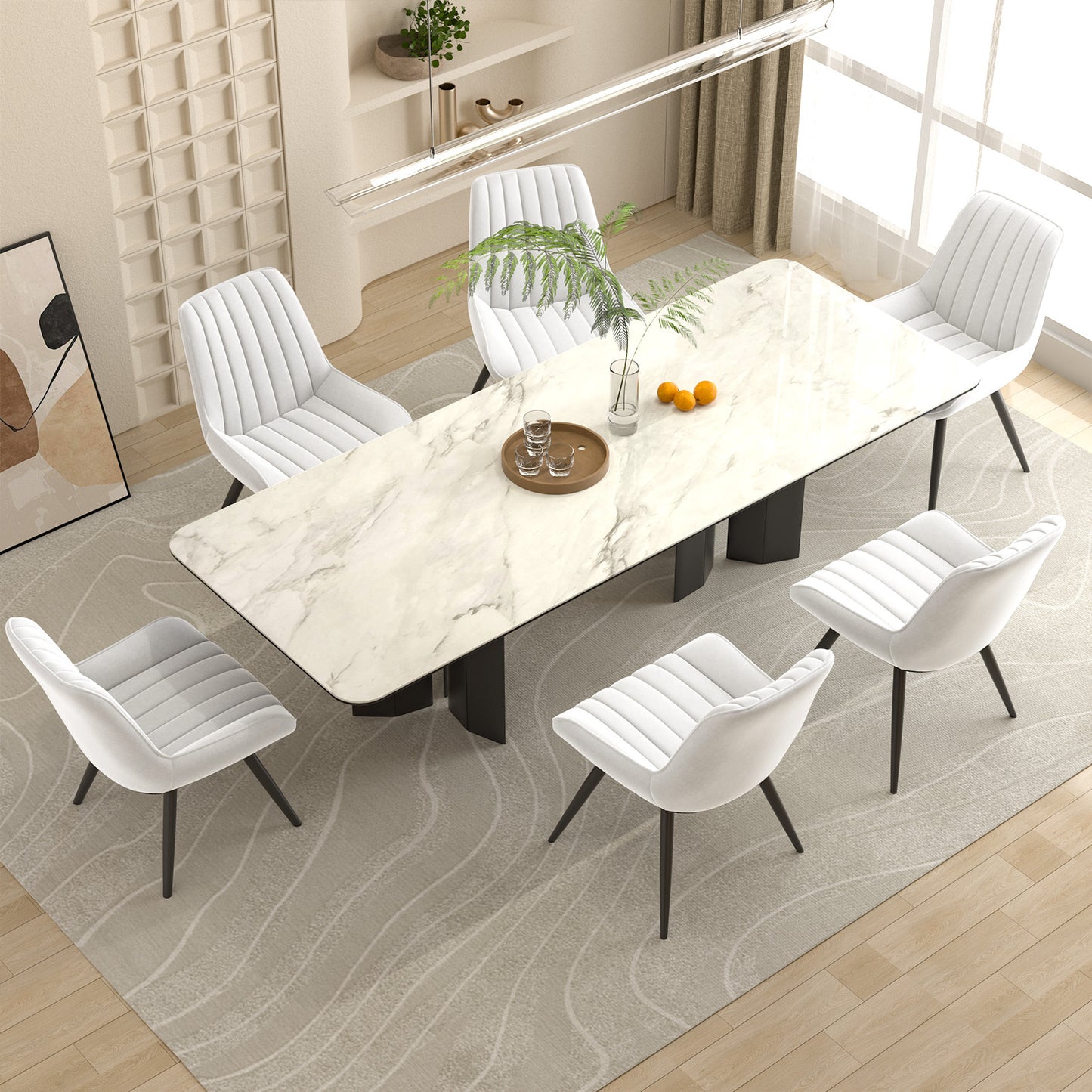 Soft Suede Fabric Cushioned Chairs with Rectangular Dinner Table