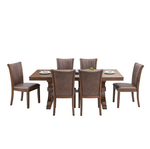 Rectangular Rubber Wood Dining Table For 6-8 With Wooden Trestle Pedestal Base