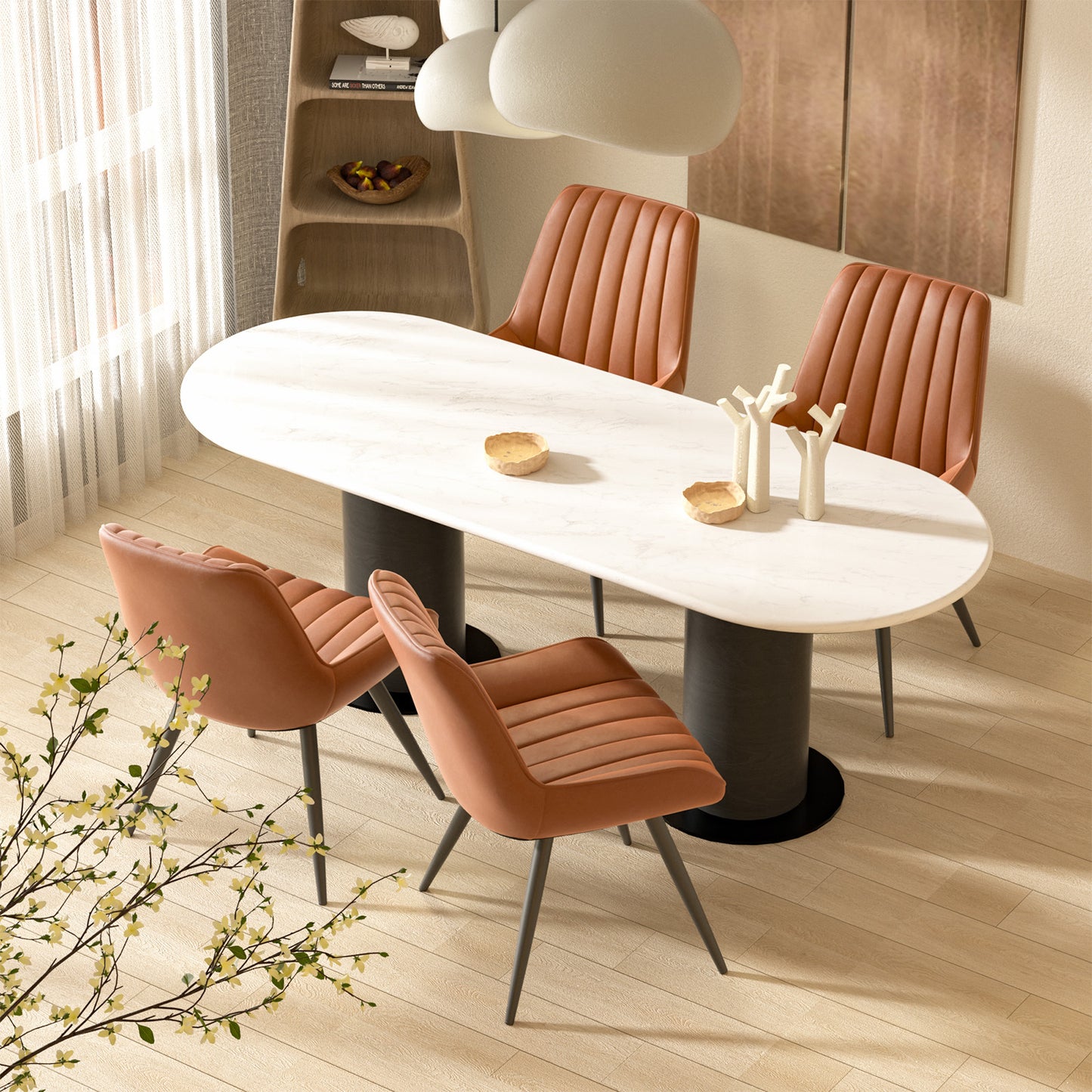 Soft Suede Fabric Cushioned Chairs with Rectangular Dinner Table