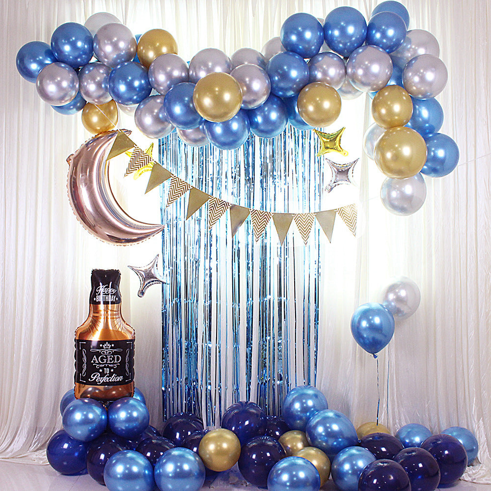 Cross-border Blue Balloon Chain Hanging Flag Whiskey Balloon Chain Set Party Decoration Venue Layout Props