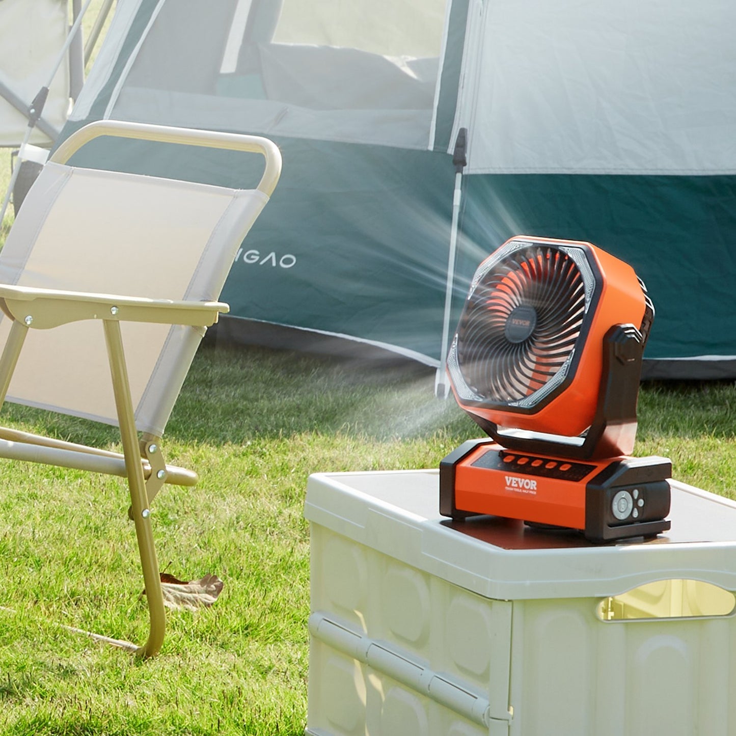 VEVOR Portable Fan Rechargeable 9 Inch, Battery Powered Fan With LED Lantern, 4 Speeds Adjustable Automatic Swivel & Timer , USB Battery Operated Fans For Travel Bedroom Home Camping Office