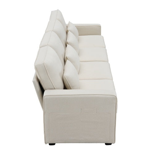Seater Modern Linen Fabric Sofa with Armrest Pockets And 4 Pillows