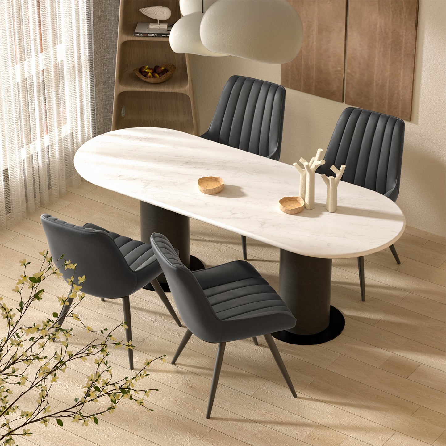 Soft Suede Fabric Cushioned Chairs with Rectangular Dinner Table