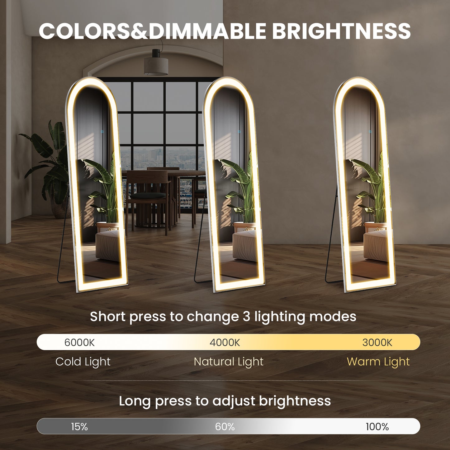 LED Vanity Mirror with 3- Color Lighting - Touch Control Lighted Makeup Mirror