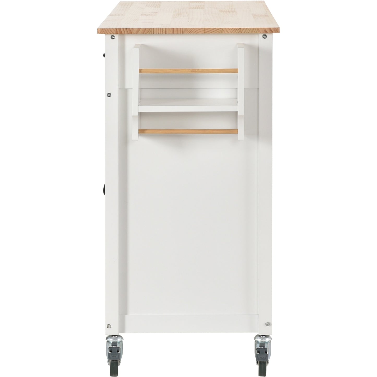 54.3Kitchen Island Cart Solid Wood Top, Locking Wheels, 4-Door Cabinet