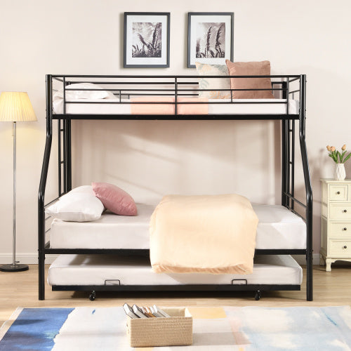 Twin Over Full With Trundle Metal Bunk Bed , No Box Spring Needed, Easy Assemble - ACCA General Merchandise