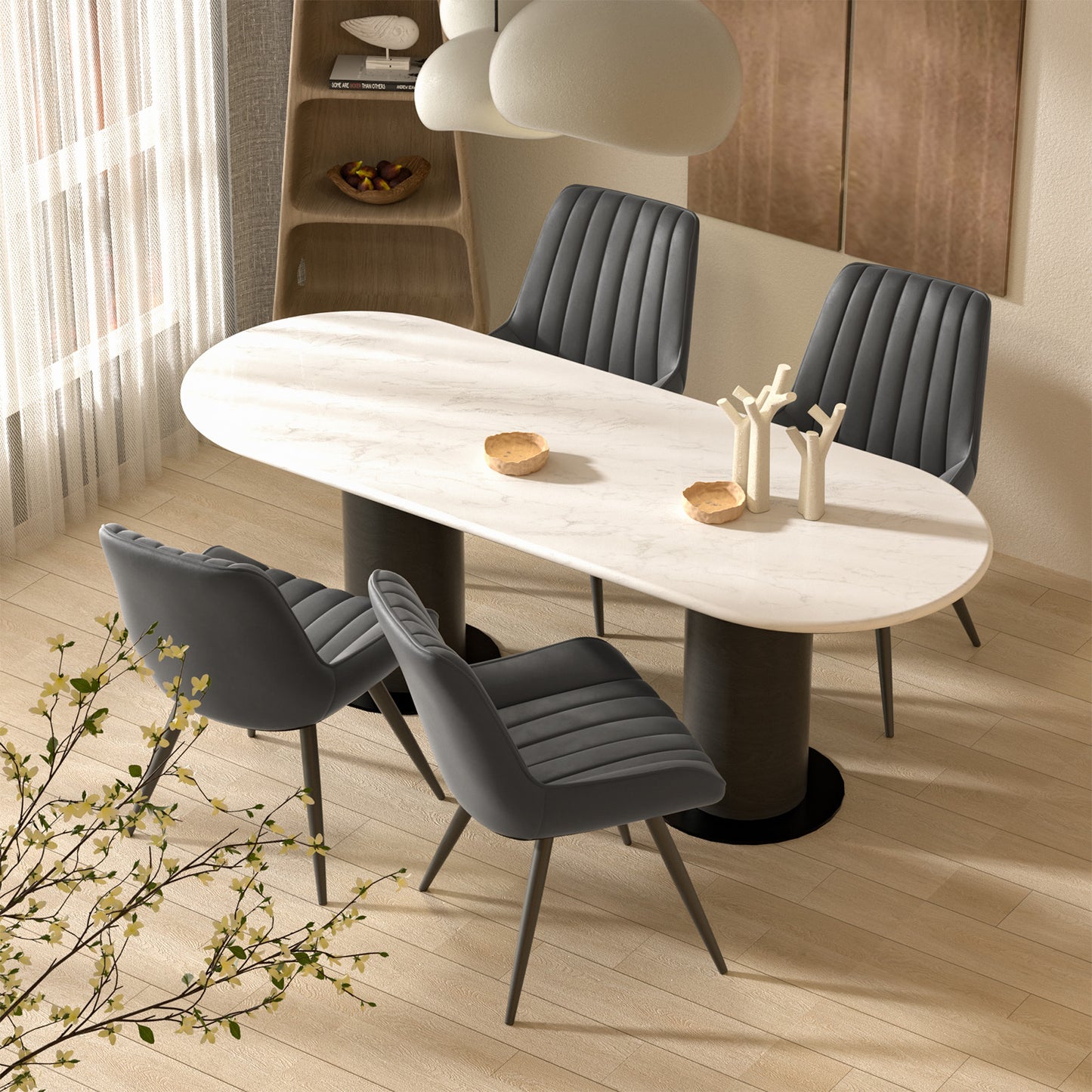 Soft Suede Fabric Cushioned Chairs with Rectangular Dinner Table