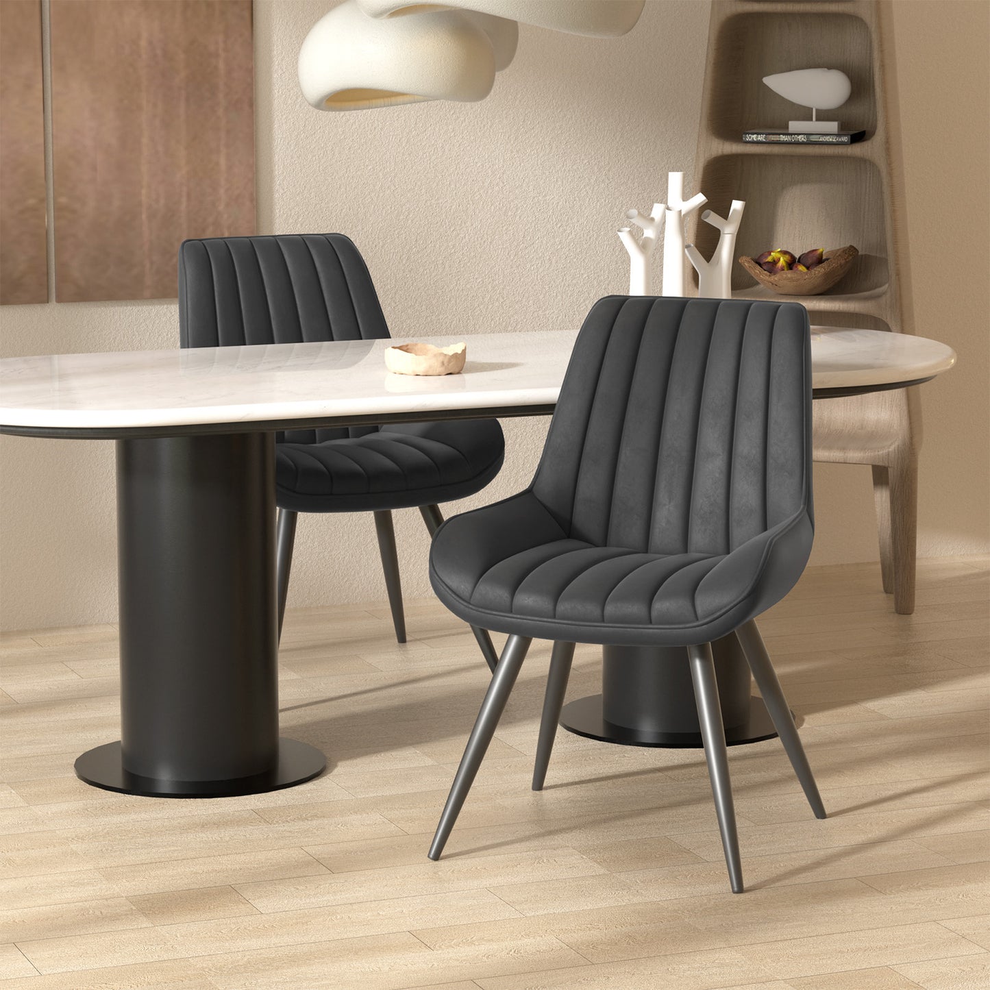 Soft Suede Fabric Cushioned Chairs with Rectangular Dinner Table