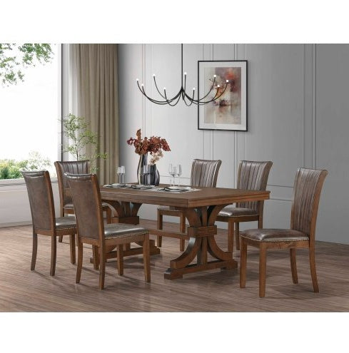 Rectangular Rubber Wood Dining Table For 6-8 With Wooden Trestle Pedestal Base