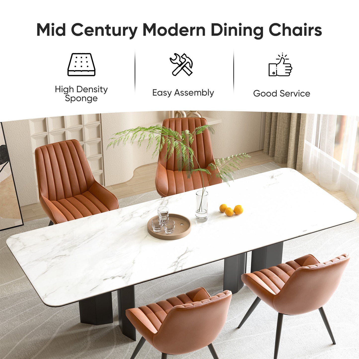 Soft Suede Fabric Cushioned Chairs with Rectangular Dinner Table