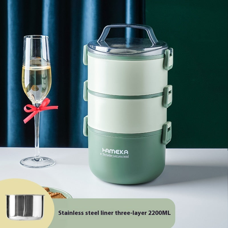Round 304 Stainless Steel Barrel Multi-layer Lunch Box Insulated Barrel