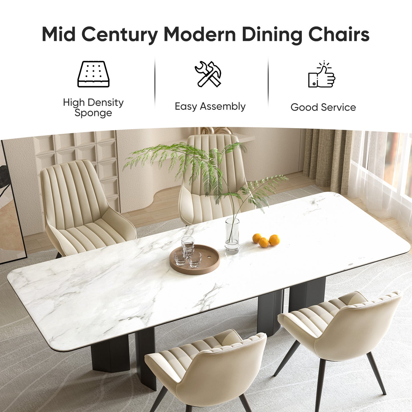 Soft Suede Fabric Cushioned Chairs with Rectangular Dinner Table