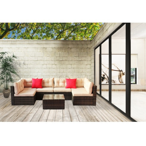 7- Piece Patio Furniture Set/ PE Rattan Garden Corner Sofa