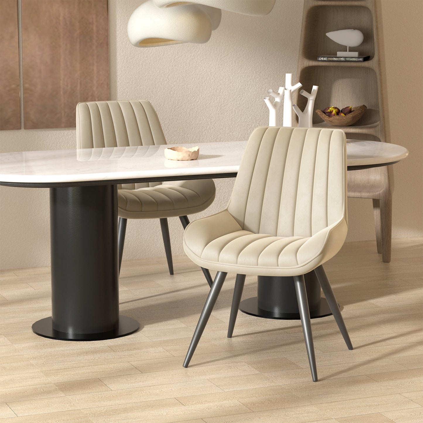 Soft Suede Fabric Cushioned Chairs with Rectangular Dinner Table