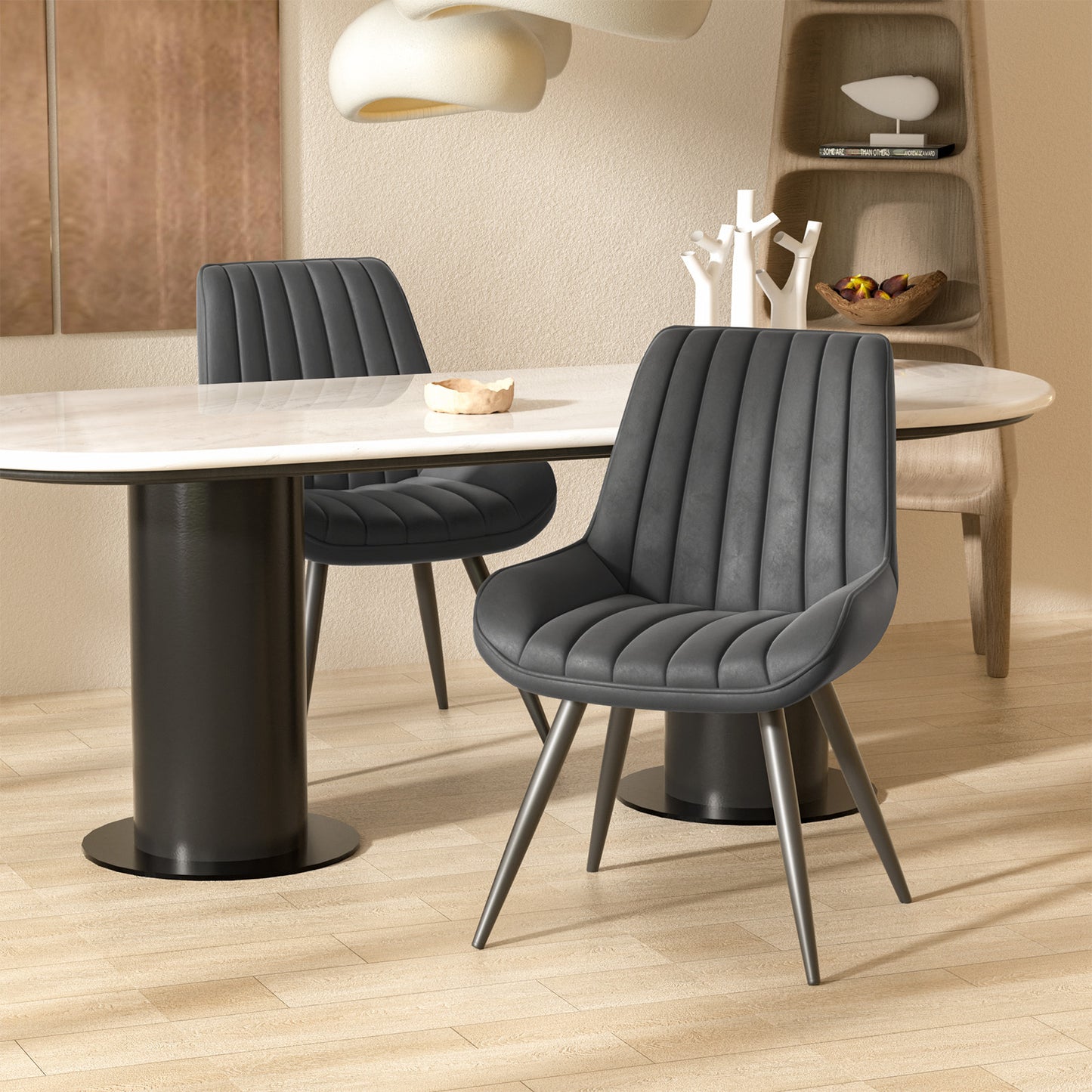Soft Suede Fabric Cushioned Chairs with Rectangular Dinner Table