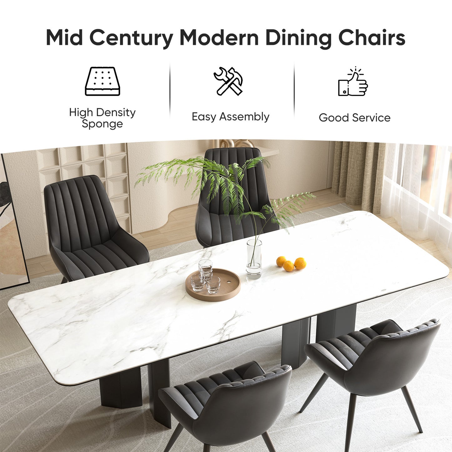 Soft Suede Fabric Cushioned Chairs with Rectangular Dinner Table