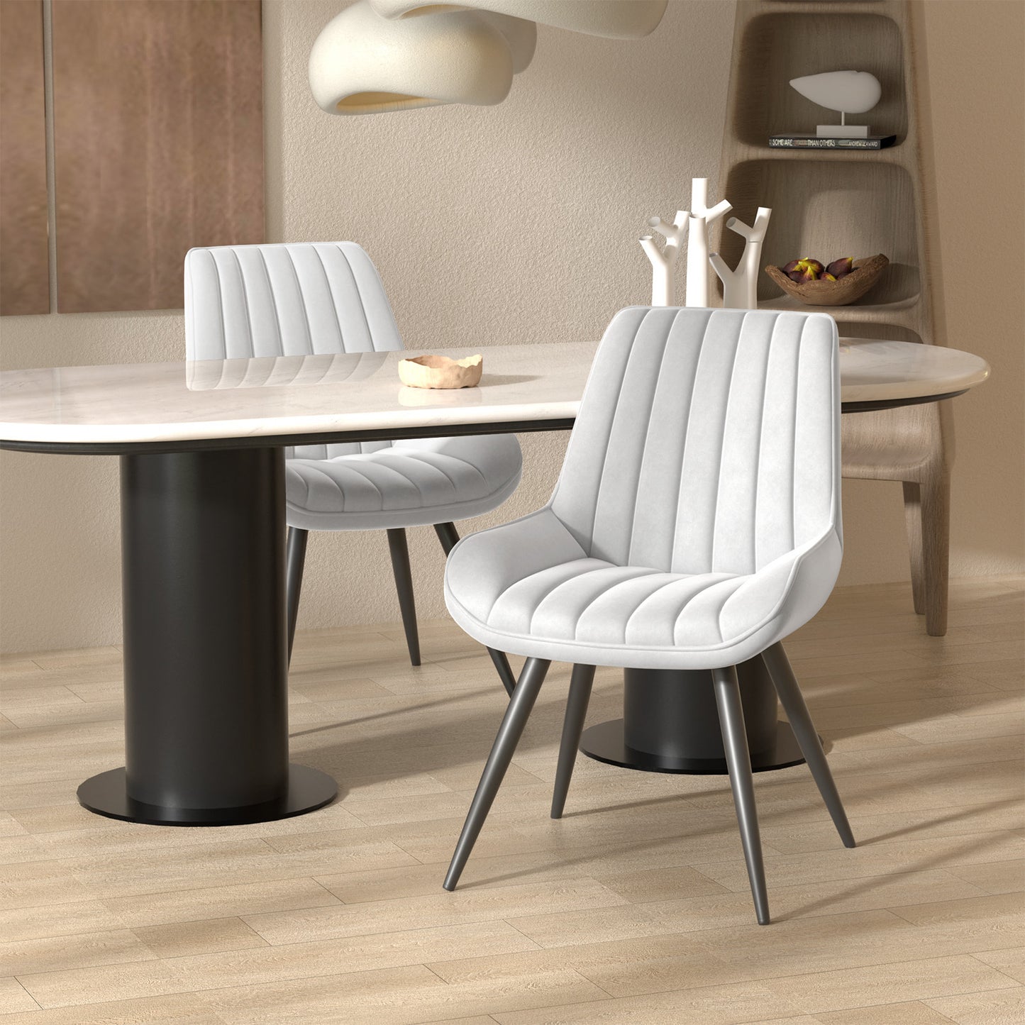 Soft Suede Fabric Cushioned Chairs with Rectangular Dinner Table