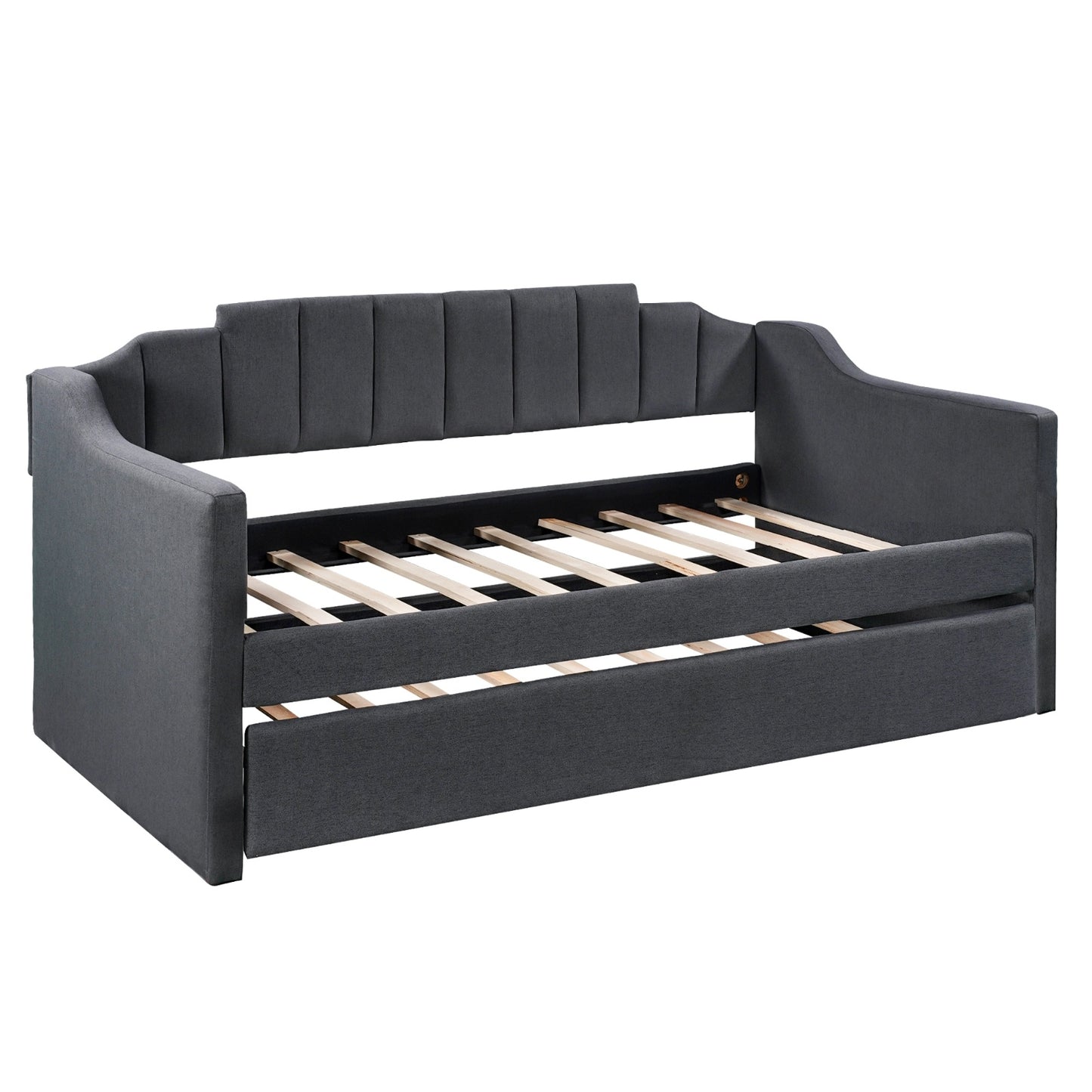 Upholstered Twin Daybed with Trundle, Black