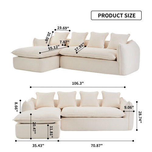 L-Shape Sofa Couch with Chaise Home Furniture Sleeper Sectional Sofa For Apartment, Office Left Hand Facing