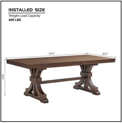Rectangular Rubber Wood Dining Table For 6-8 With Wooden Trestle Pedestal Base
