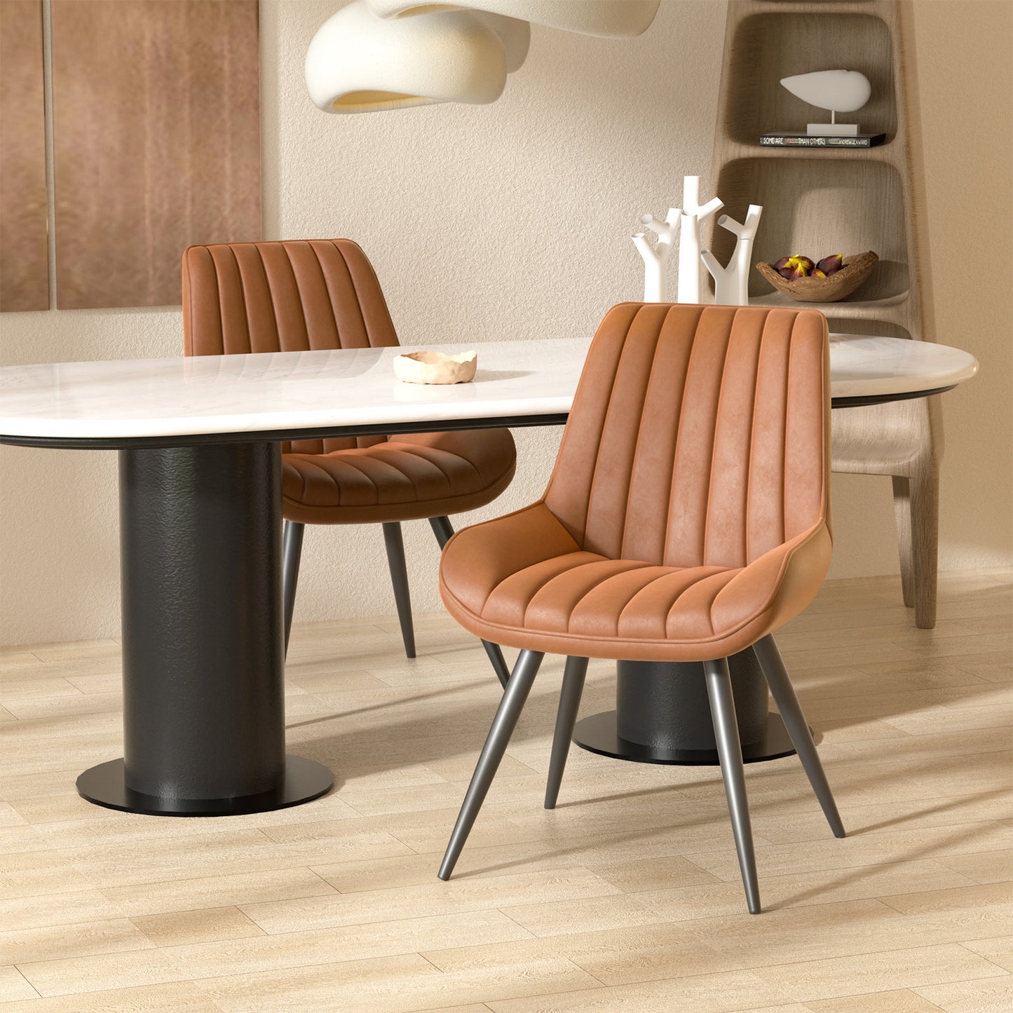 Soft Suede Fabric Cushioned Chairs with Rectangular Dinner Table