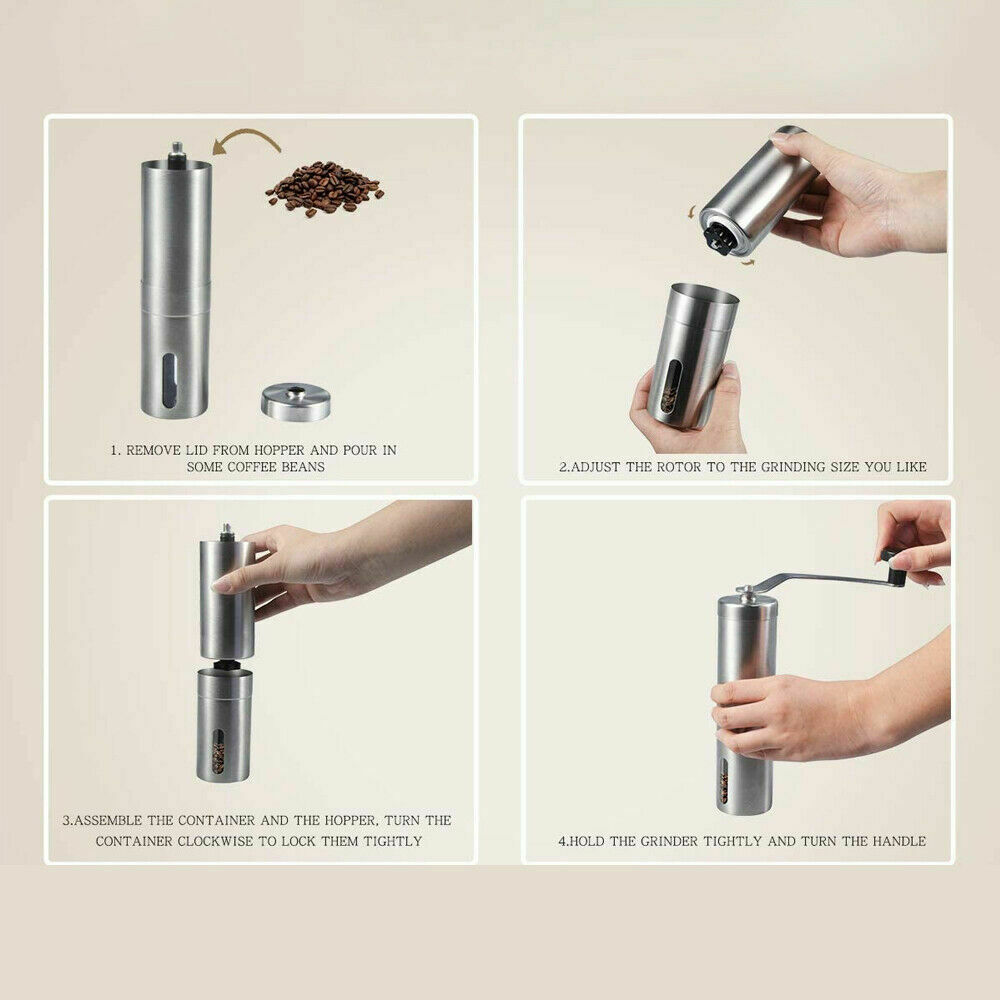 Portable Manual Coffee Grinder Stainless Steel with Ceramic Burr Bean Mill