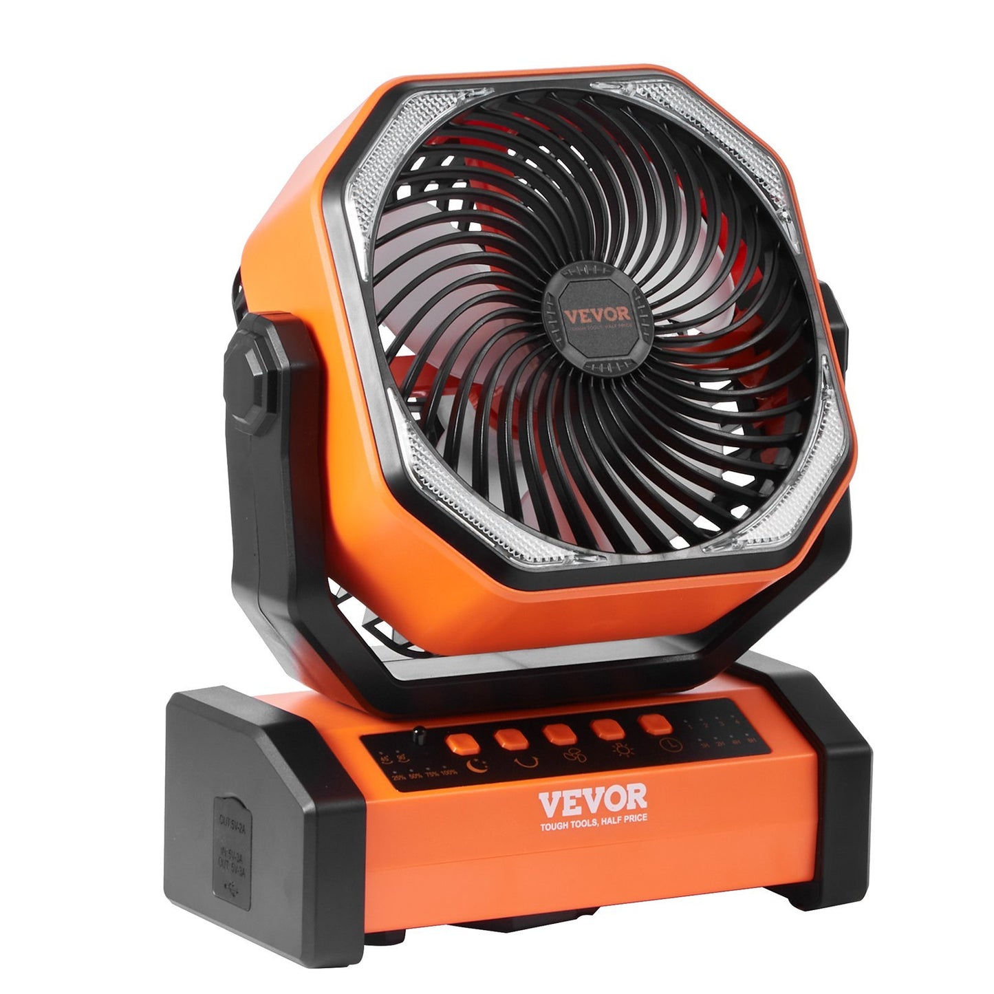 VEVOR Portable Fan Rechargeable 9 Inch, Battery Powered Fan With LED Lantern, 4 Speeds Adjustable Automatic Swivel & Timer , USB Battery Operated Fans For Travel Bedroom Home Camping Office