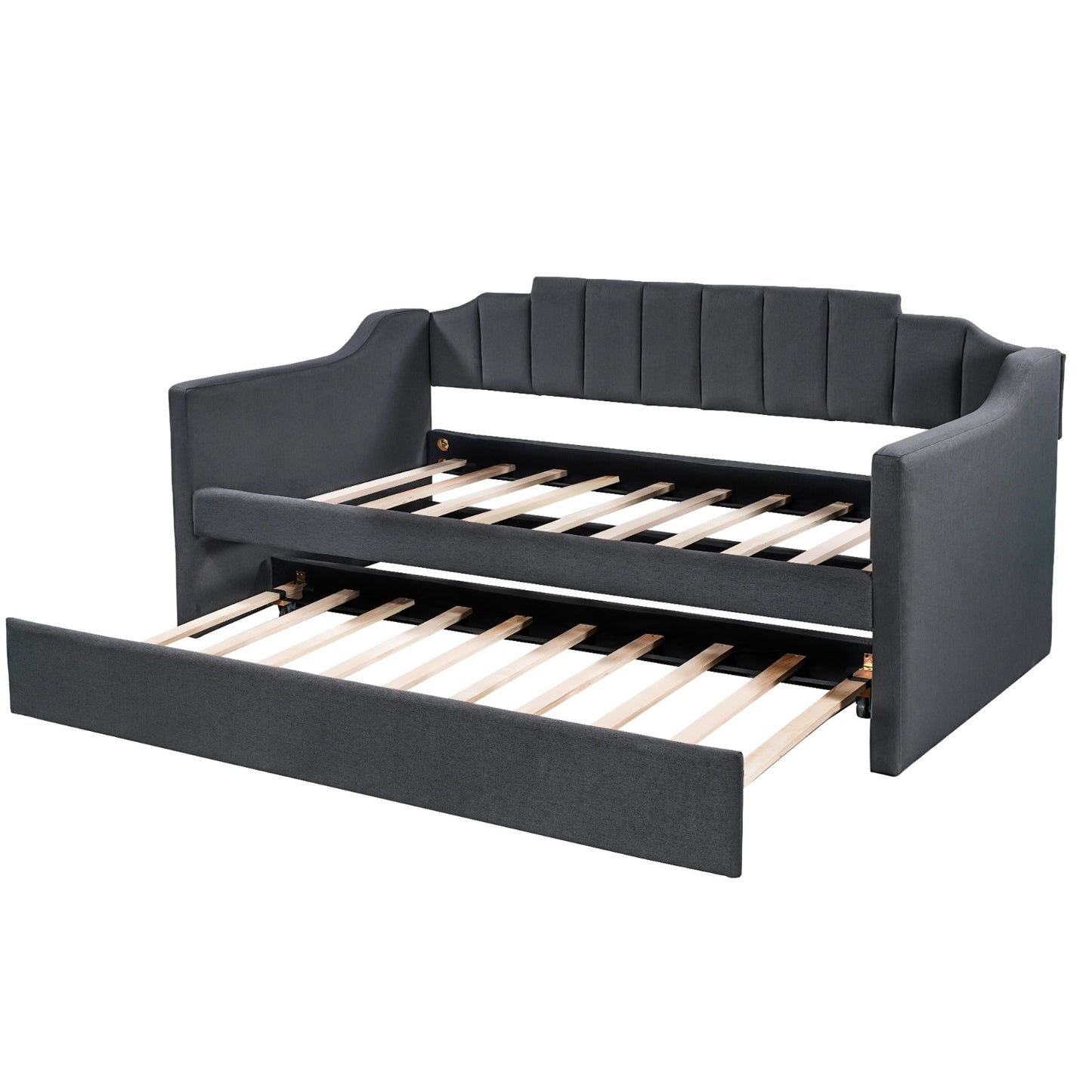 Upholstered Twin Daybed with Trundle, Black