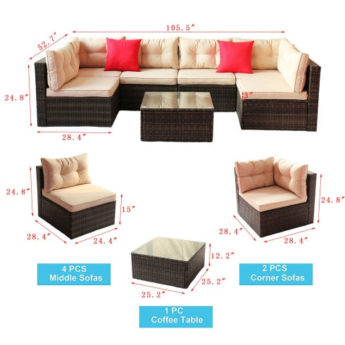 7- Piece Patio Furniture Set/ PE Rattan Garden Corner Sofa