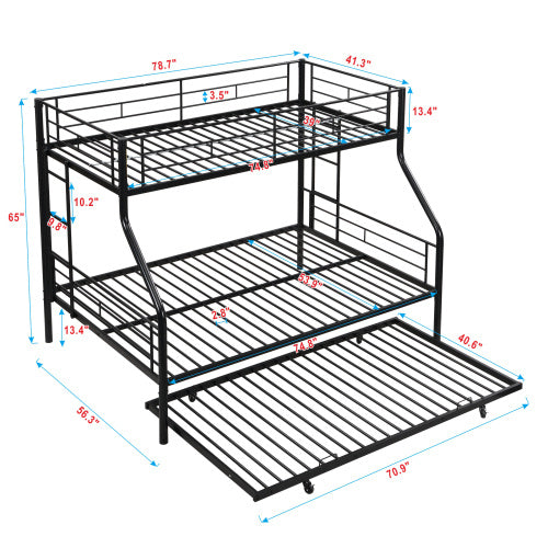 Twin Over Full With Trundle Metal Bunk Bed , No Box Spring Needed, Easy Assemble - ACCA General Merchandise