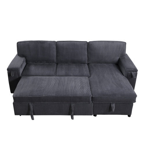 U STYLE Upholstery Sleeper GREY Sectional Sofa with Storage Space