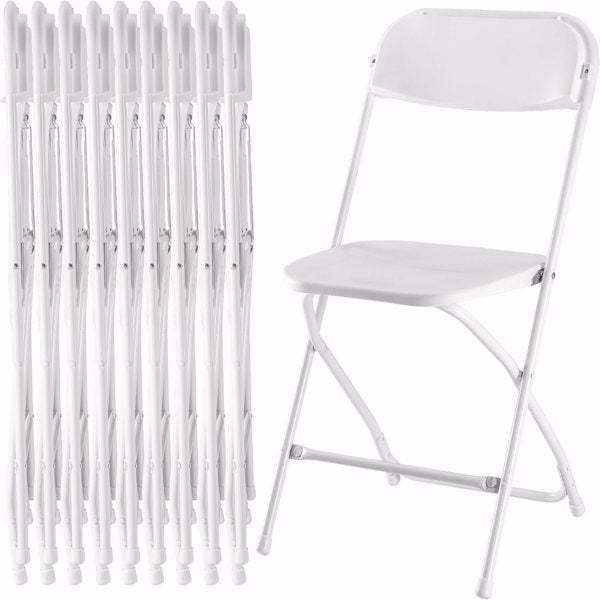10 Pack Plastic Folding Chairs, Foldable Stackable Portable Seating With Metal Frame, 330 Lbs Capacity, Outdoor Indoor Commercial Use For Party, Wedding, Event, Office, Patio, Picnic, Kitchen, White