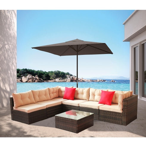 7- Piece Patio Furniture Set/ PE Rattan Garden Corner Sofa