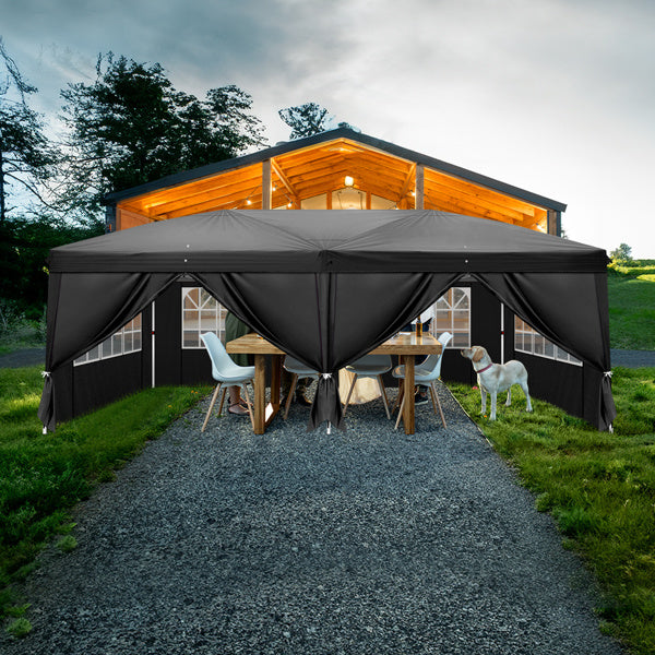10X20ft Black 6 Sided -4 Window Folding Shed Oxford Cloth