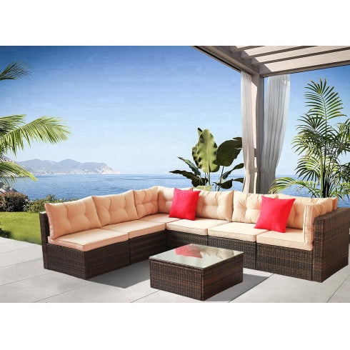 7- Piece Patio Furniture Set/ PE Rattan Garden Corner Sofa