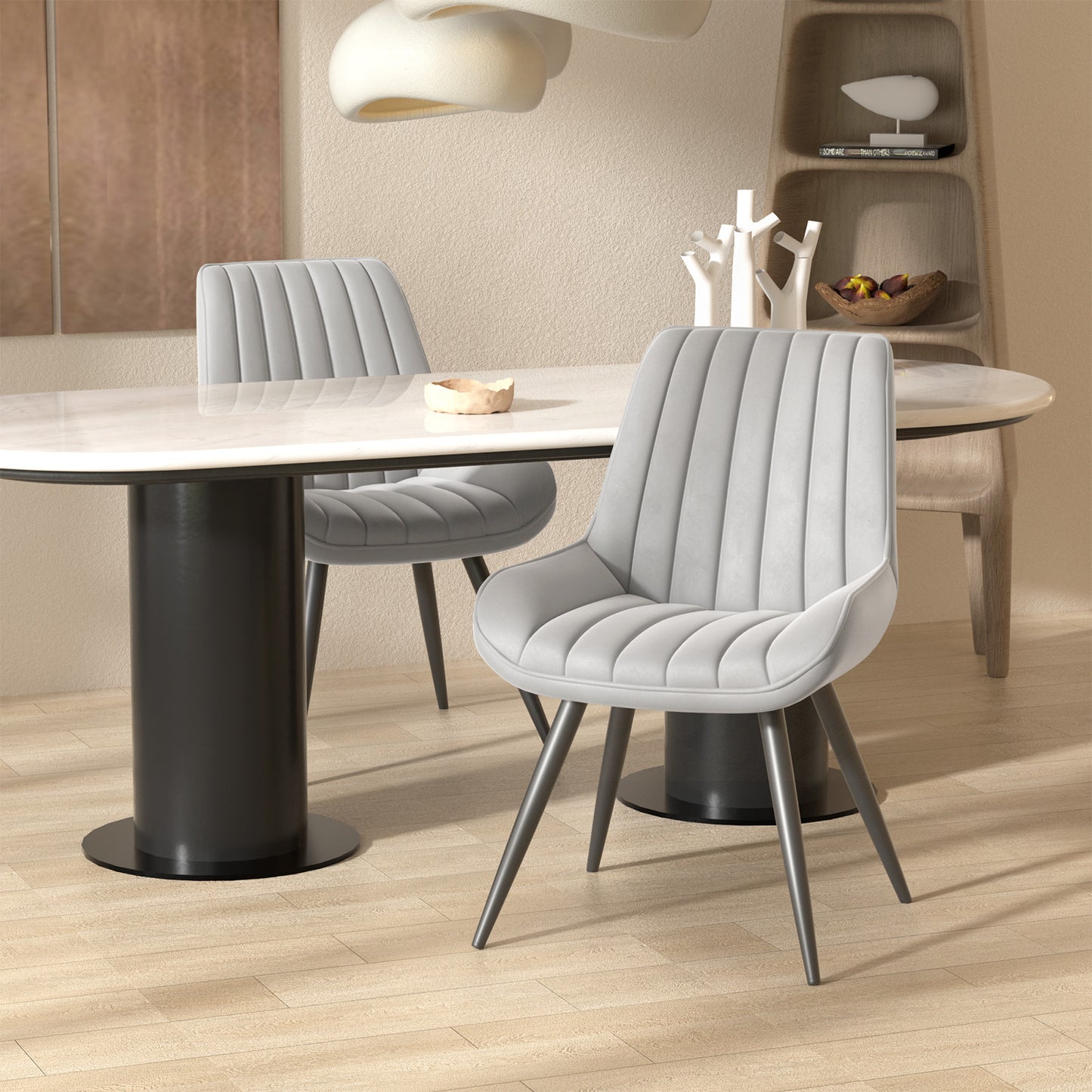 Soft Suede Fabric Cushioned Chairs with Rectangular Dinner Table