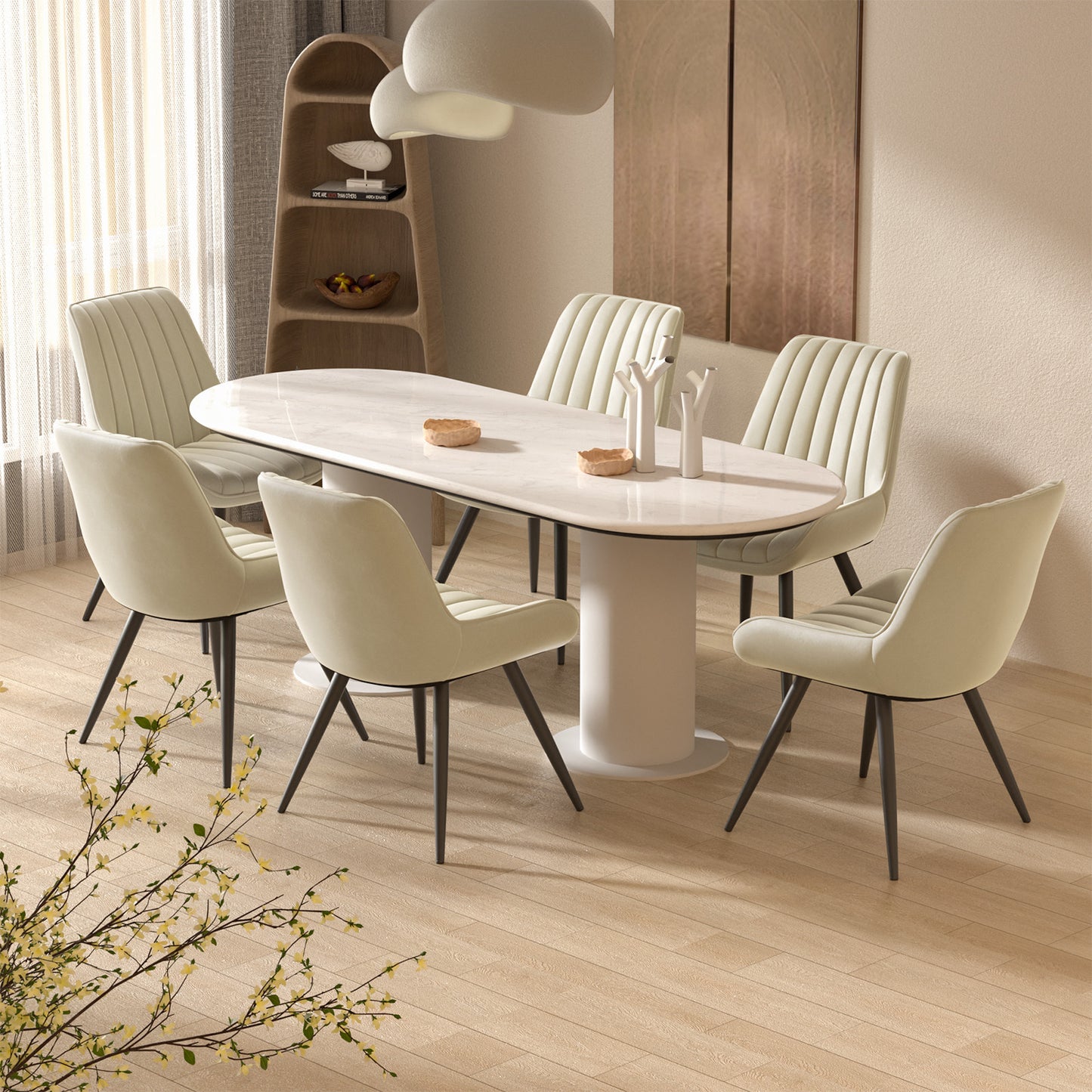 Soft Suede Fabric Cushioned Chairs with Rectangular Dinner Table