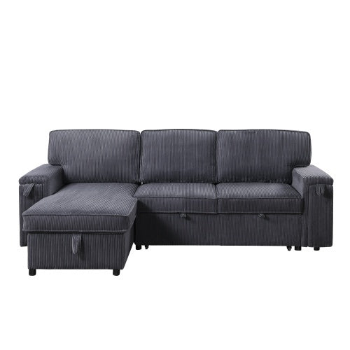 U STYLE Upholstery Sleeper GREY Sectional Sofa with Storage Space