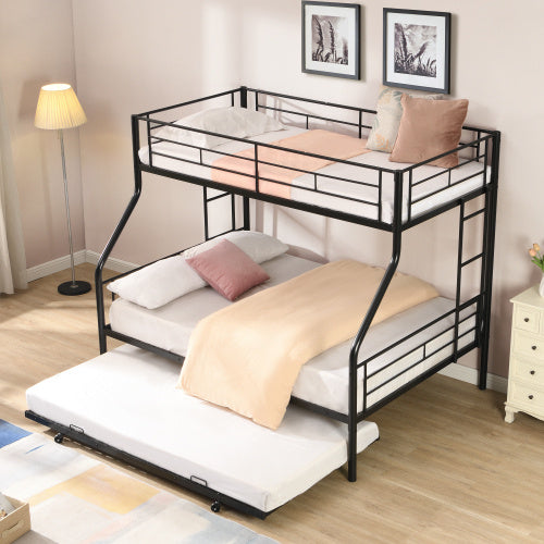 Twin Over Full With Trundle Metal Bunk Bed , No Box Spring Needed, Easy Assemble - ACCA General Merchandise