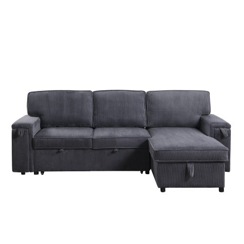 U STYLE Upholstery Sleeper GREY Sectional Sofa with Storage Space