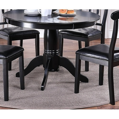 Dining Room 5pc Set Round Table 4x Side Chairs Cushion Fabric Upholstery Seat Rubberwood Black Color Furniture