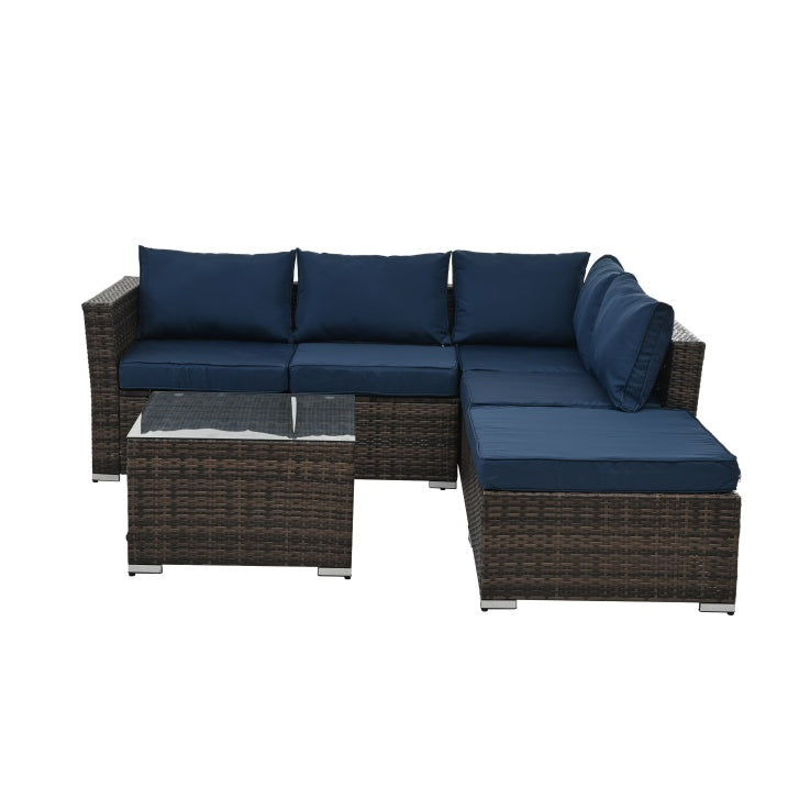 4- Piece PE Wicker Patio Furniture Set/ Tempered Glass Table