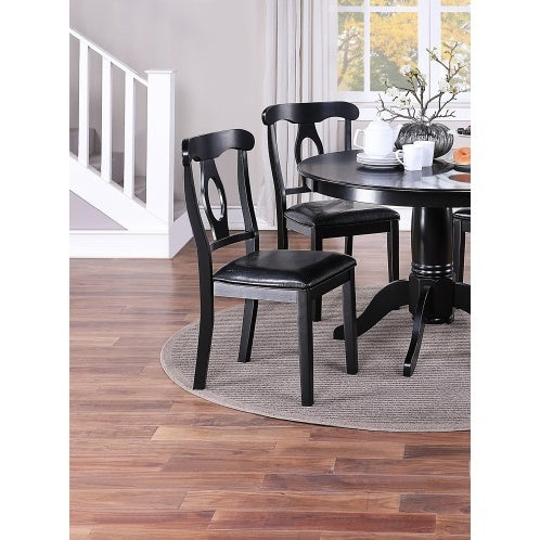 Dining Room 5pc Set Round Table 4x Side Chairs Cushion Fabric Upholstery Seat Rubberwood Black Color Furniture