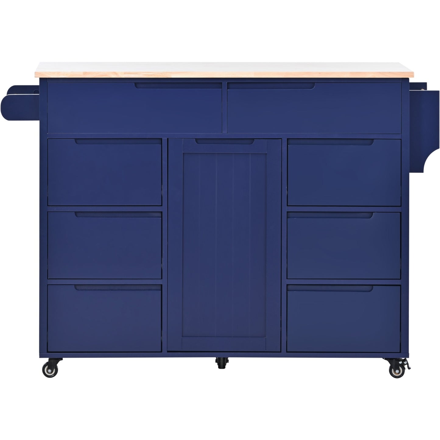 Store Kitchen Cart with Rubber Wood Top, 8 Handle-Free Drawers