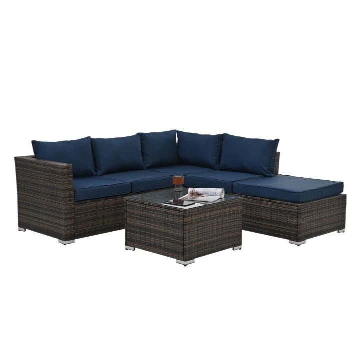 4- Piece PE Wicker Patio Furniture Set/ Tempered Glass Table