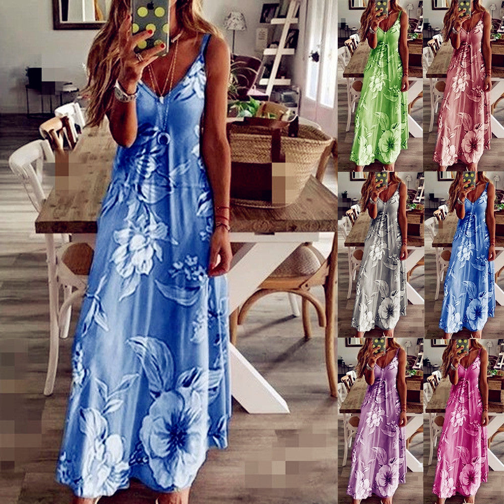 Long Flower Suspender Skirt