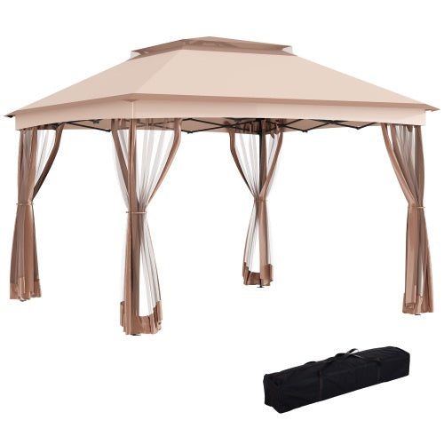 Outdoor Patio Gazebo Shelter With Detachable Zipper Net, Instant Event Tent With 114 Square Feet Of Shade And Backyard, Garden, Khaki Carrying Bag