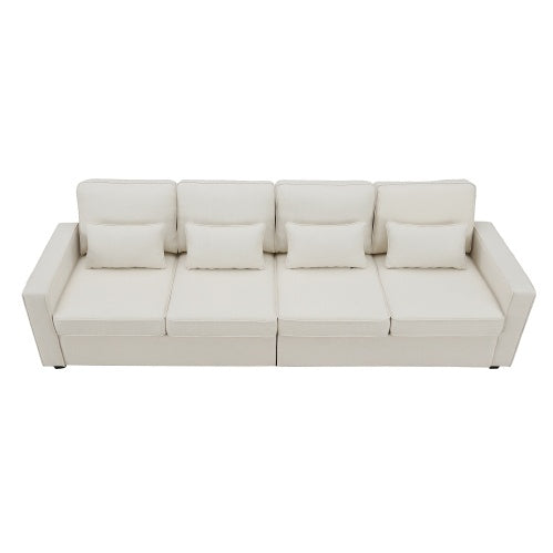 Seater Modern Linen Fabric Sofa with Armrest Pockets And 4 Pillows
