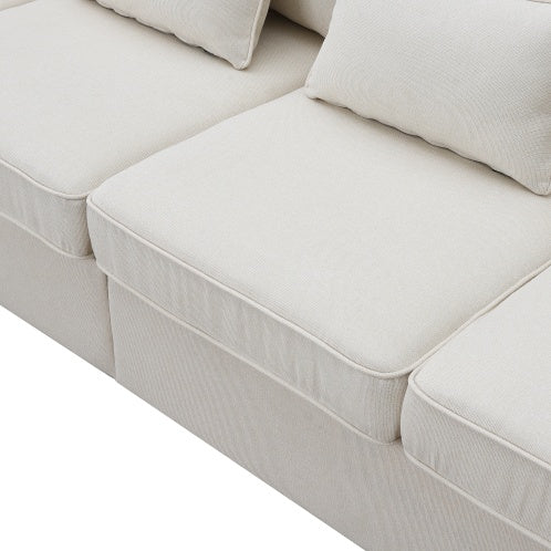 Seater Modern Linen Fabric Sofa with Armrest Pockets And 4 Pillows